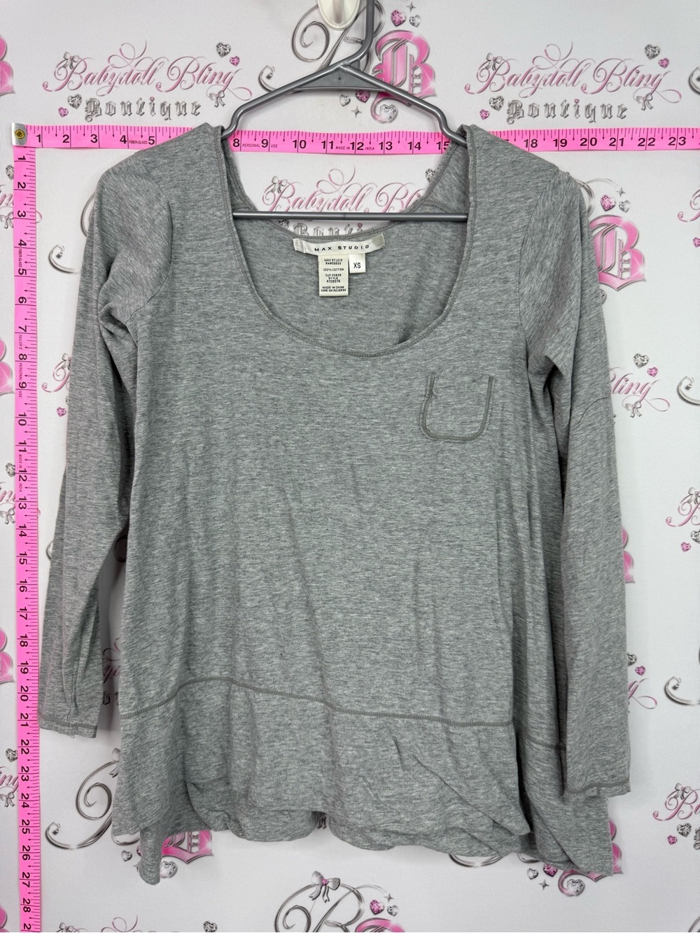 Max Studio Heather Gray Long Sleeve Scoop Neck Top